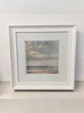 Decorative Framed Coastal Watercolor Print in Soft Neutrals